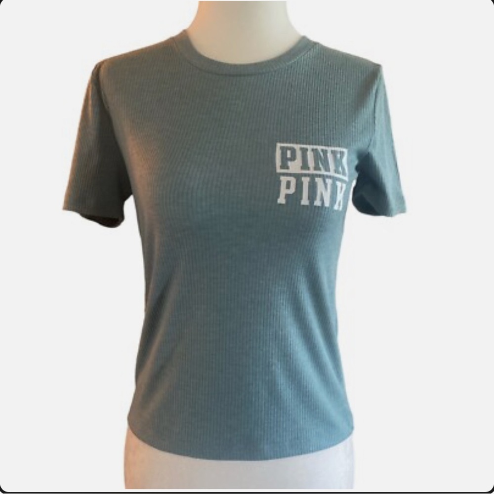 PINK VICTORIA'S SECRET RIBBED SHORT SLEEVE FITTED T-SHIRT